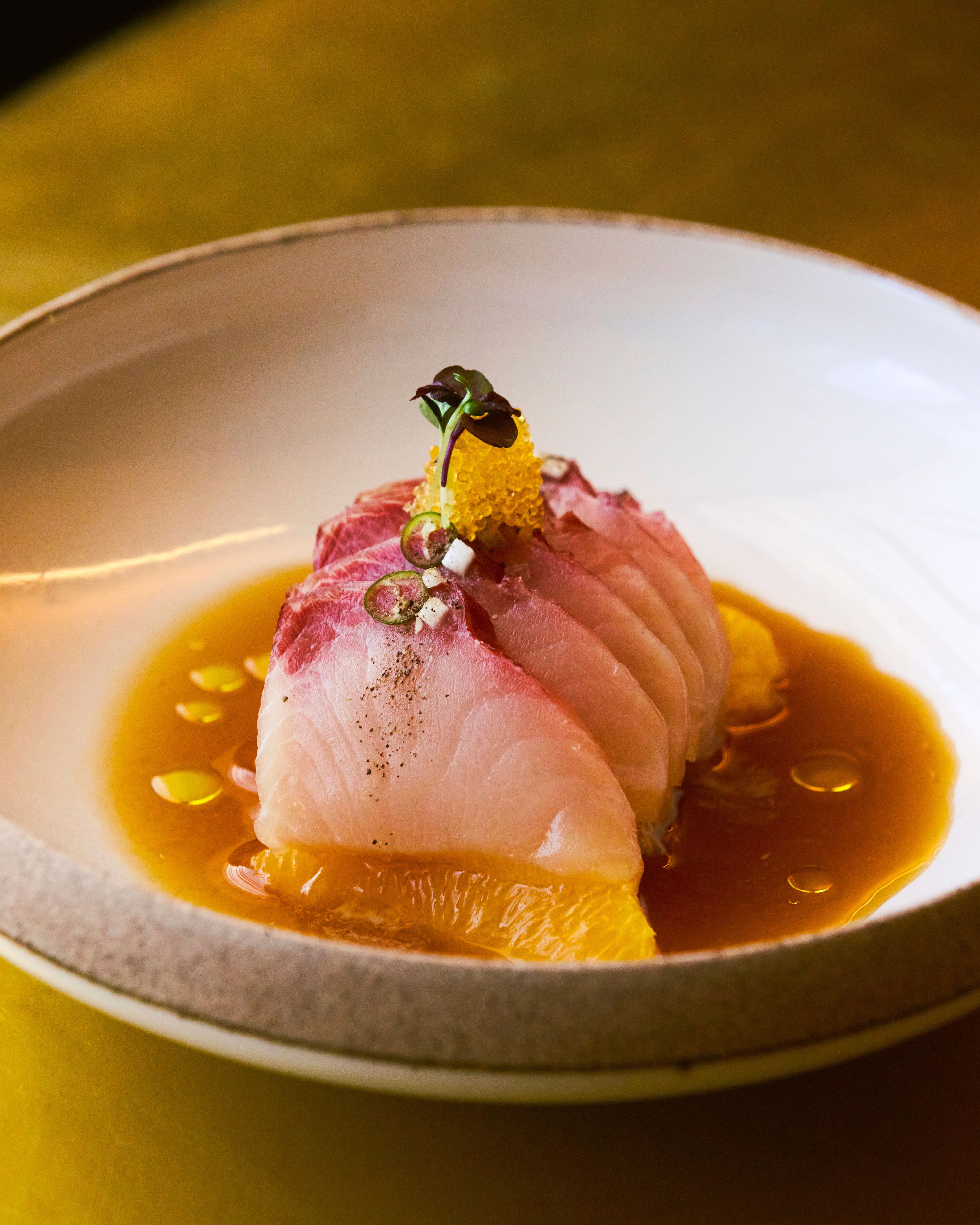 hama chili in a white bowl at uchiko