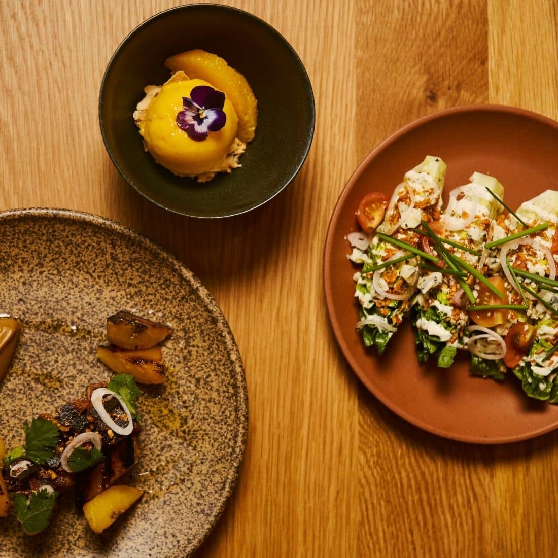 uchiko denver lunch featuring pork belly, ko wedge salad, and seasonal sorbet